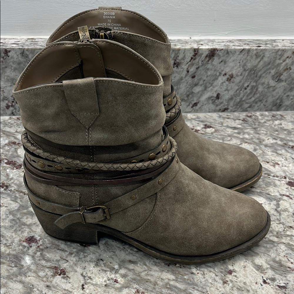 Xappeal Tan Ankle Booties with Decorative Straps